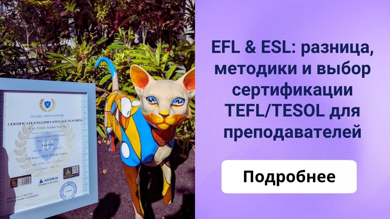 EFL & ESL: разница, методики и выбор сертификации TEFL/TESOL для преподавателей